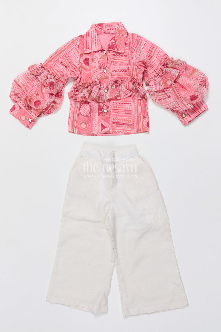 The Nesavu Girls Co-Ord Sets Girls Co-Ord Top and Pant Set for Birthdays and Day Outings Nesavu 22 (4Y) / Pink GPS904A-22 Nesavu girls georgette co-ord set digital print frill sleeves birthdays parties