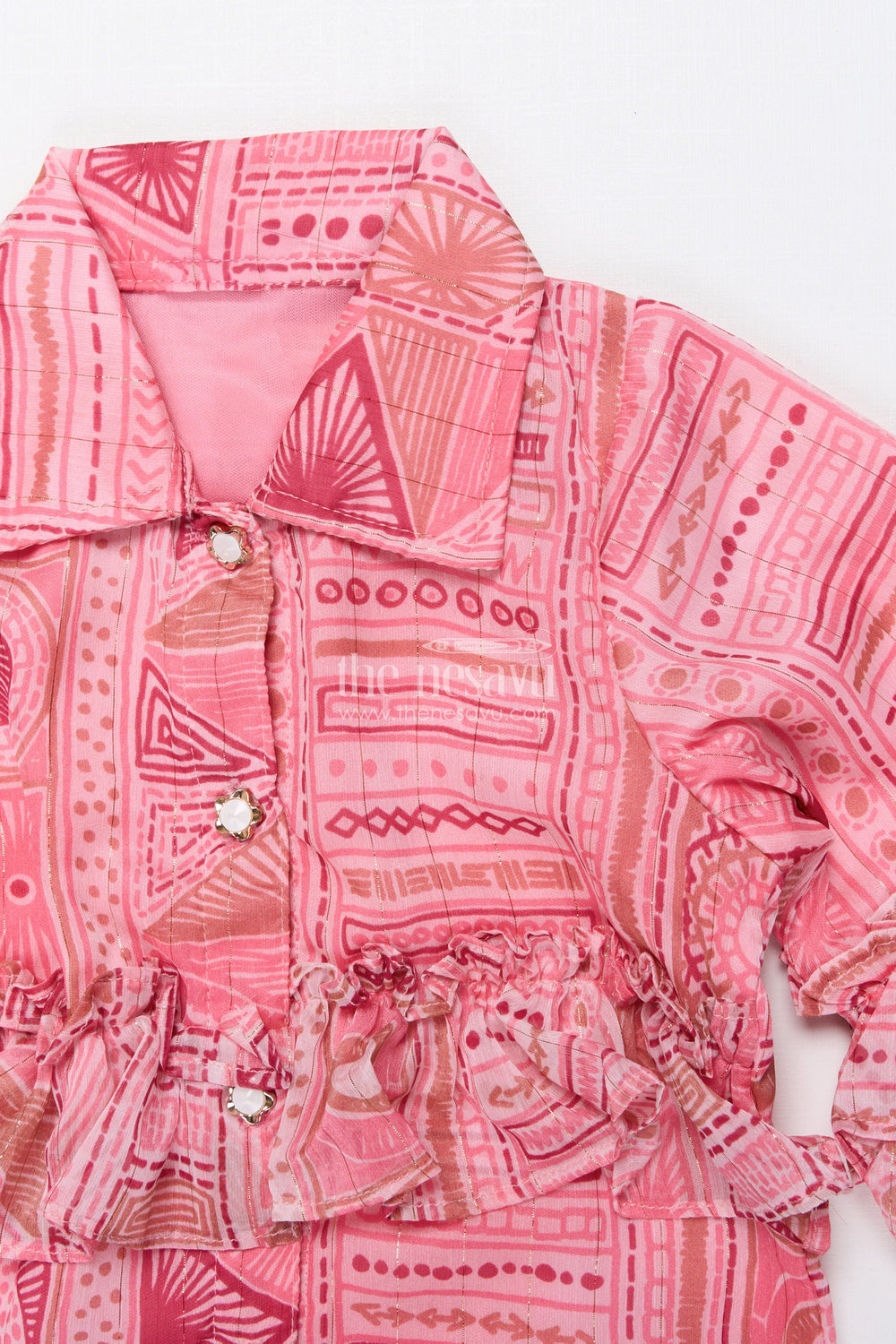 The Nesavu Girls Co-Ord Sets Girls Co-Ord Top and Pant Set for Birthdays and Day Outings Nesavu Nesavu girls georgette co-ord set digital print frill sleeves birthdays parties