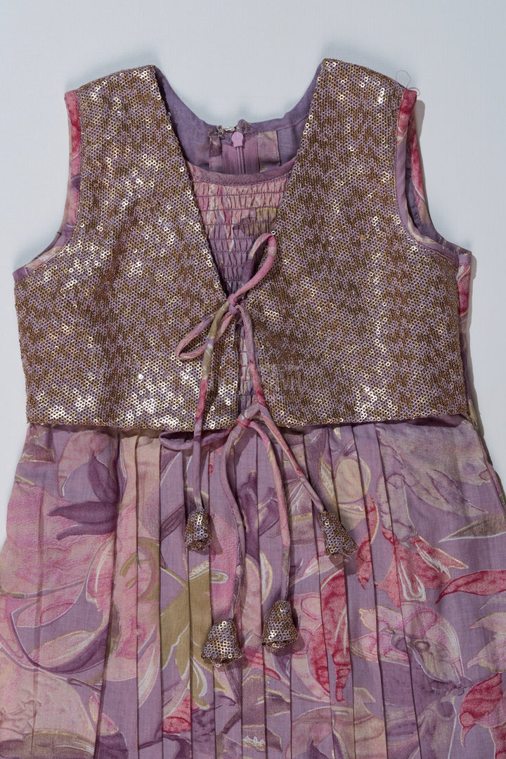 The Nesavu Girls Cotton Frock Girls Colour Full Frock with Sequin Embroidery and Printed Pleated Skirt for Stylish Look Nesavu Nesavu Girls Colour Full Frock Sequin Embroidery Printed Pleated Skirt Party Wear