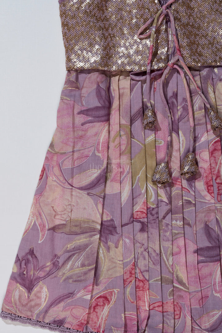 The Nesavu Girls Cotton Frock Girls Colour Full Frock with Sequin Embroidery and Printed Pleated Skirt for Stylish Look Nesavu Nesavu Girls Colour Full Frock Sequin Embroidery Printed Pleated Skirt Party Wear