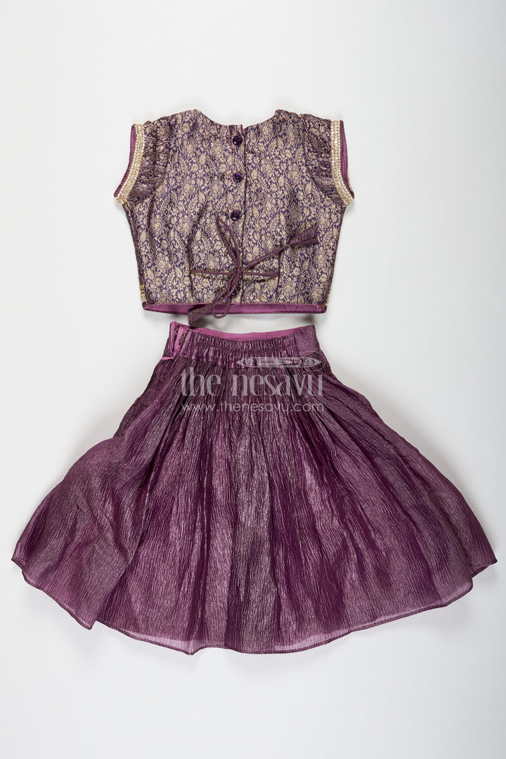The Nesavu Girls Lehenga Choli Girls Contemporary Lehenga in Crush Tissue with Embellished Banarasi Kora Yoke and Tassel Accents Nesavu Contemporary Girls Lehenga Crush Tissue Embellished Banarasi Kora Yoke Dupatta | The Nesavu