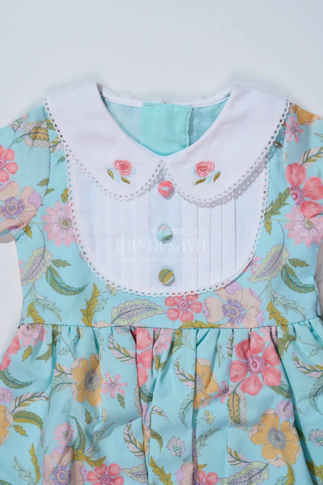 The Nesavu Girls Cotton Frock Girls Cotton Blend Casual Dresses with Floral Prints and Peter Pan Collar for Everyday Comfort Nesavu Girls Cotton Blend Casual Dress Floral Prints Peter Pan Collar Everyday Wear | The Nesavu