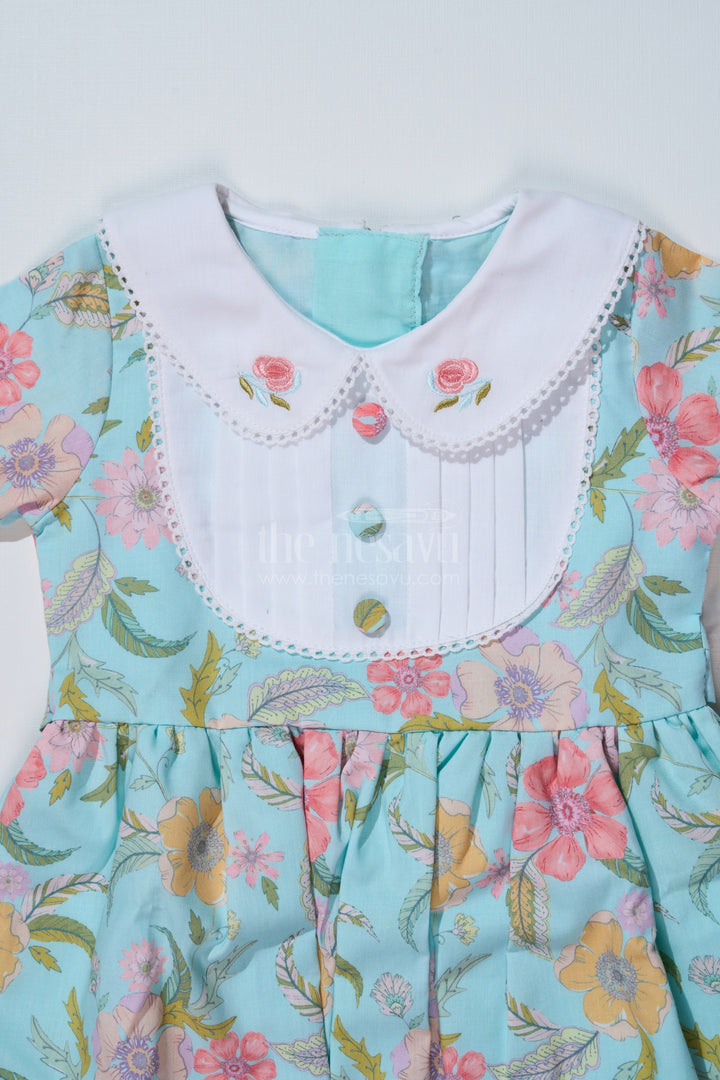 The Nesavu Girls Cotton Frock Girls Cotton Blend Casual Dresses with Floral Prints and Peter Pan Collar for Everyday Comfort Nesavu Girls Cotton Blend Casual Dress Floral Prints Peter Pan Collar Everyday Wear | The Nesavu