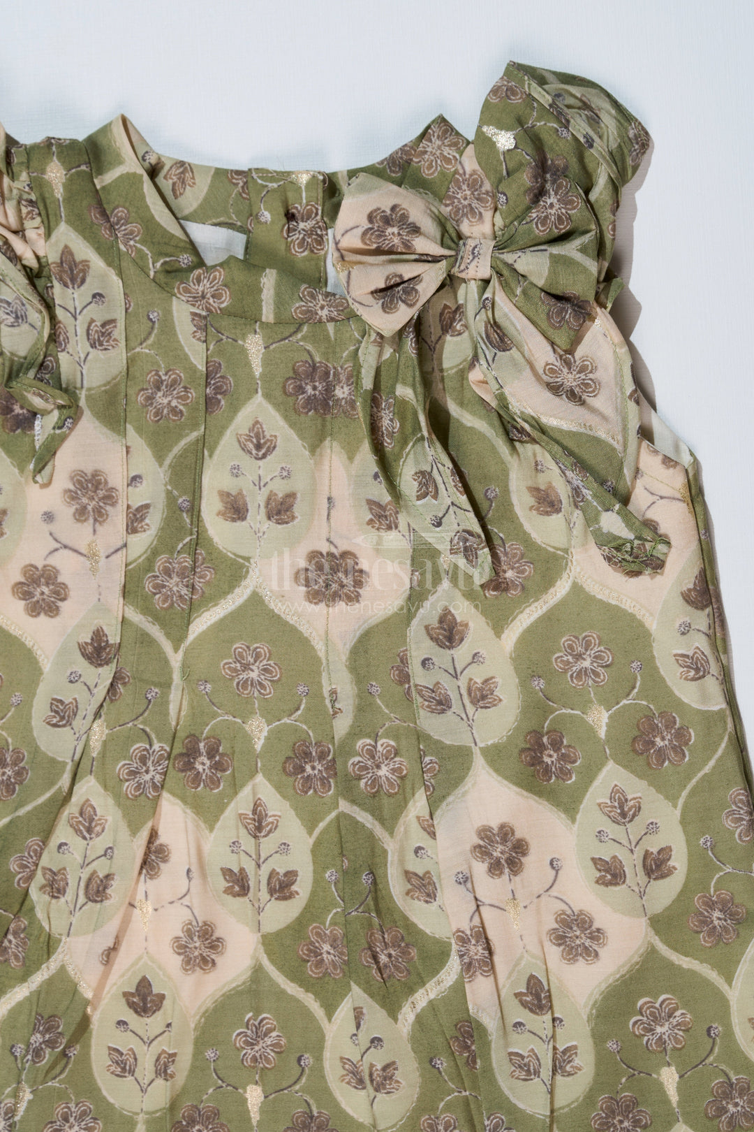 The Nesavu Girls Cotton Frock Girls Cotton Blend Dresses in Muslin Silk with Subtle Floral Print and Elegant Bow Nesavu Girls Cotton Blend Dresses Muslin Silk Subtle Floral Print Elegant Bow | The Nesavu