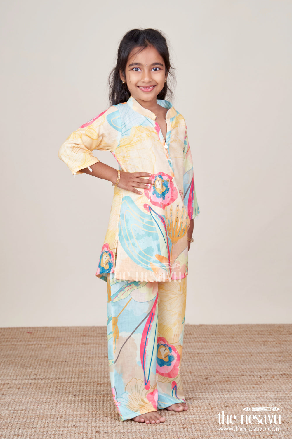 The Nesavu Girls Casual Set Girls Cotton Casual Set for Outings and Everyday Wear Nesavu Nesavu girls cotton casual set digital prints everyday outings school ethnic wear