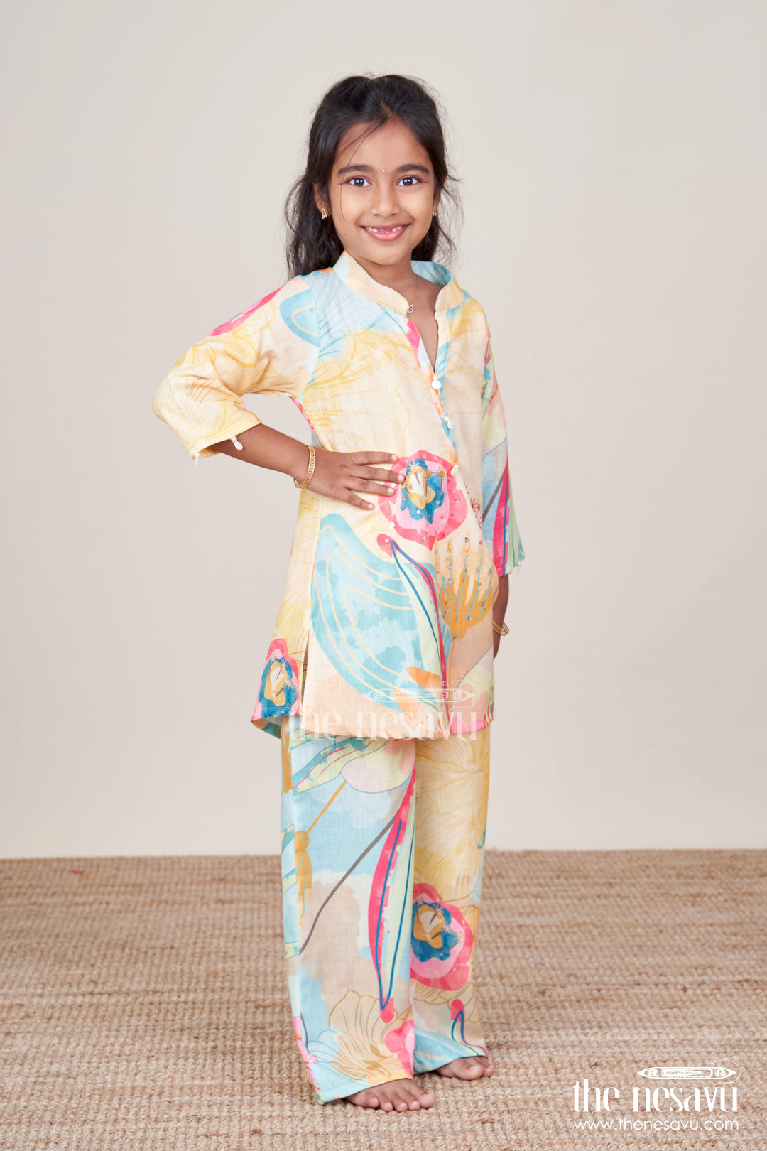 The Nesavu Girls Casual Set Girls Cotton Casual Set for Outings and Everyday Wear Nesavu Nesavu girls cotton casual set digital prints everyday outings school ethnic wear