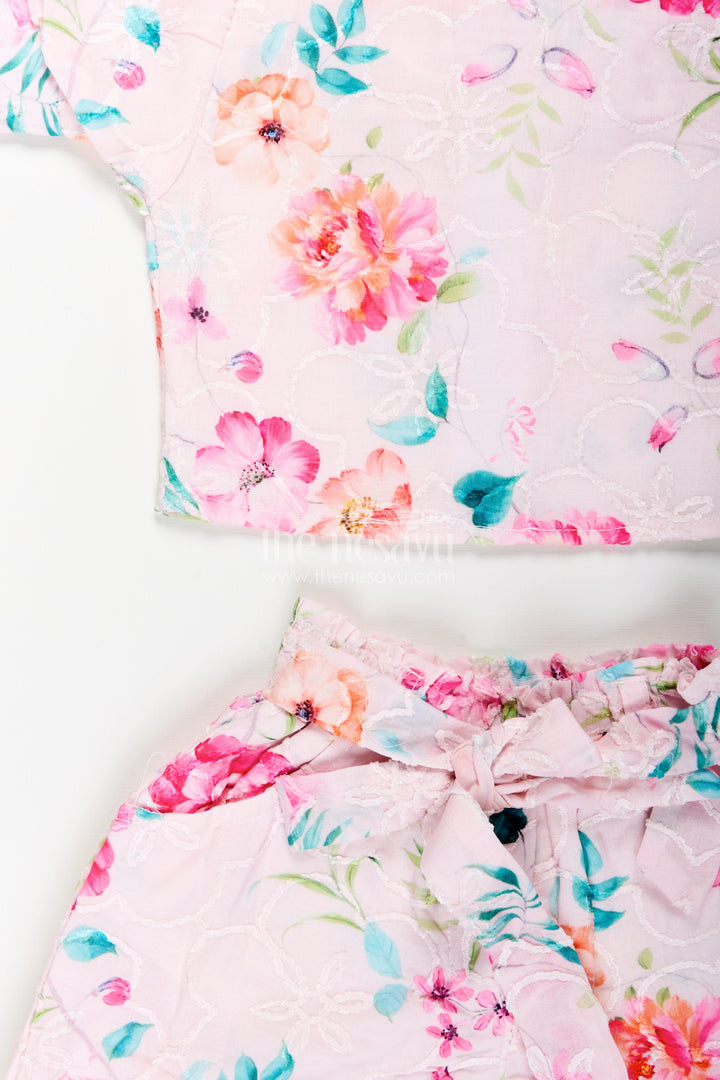 The Nesavu Girls Casual Set Girls Cotton Casual Set with Chikankari Embroidery for Summer Outings Nesavu Nesavu girls cotton casual set floral chikankari embroidery summer playdates