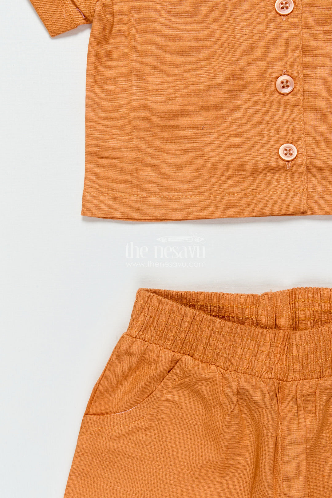 The Nesavu Girls Casual Set Girls Cotton Casual Set with Collared Top and Shorts for Everyday Wear Nesavu Nesavu girls cotton casual top shorts set comfy smart everyday outfit outings travel