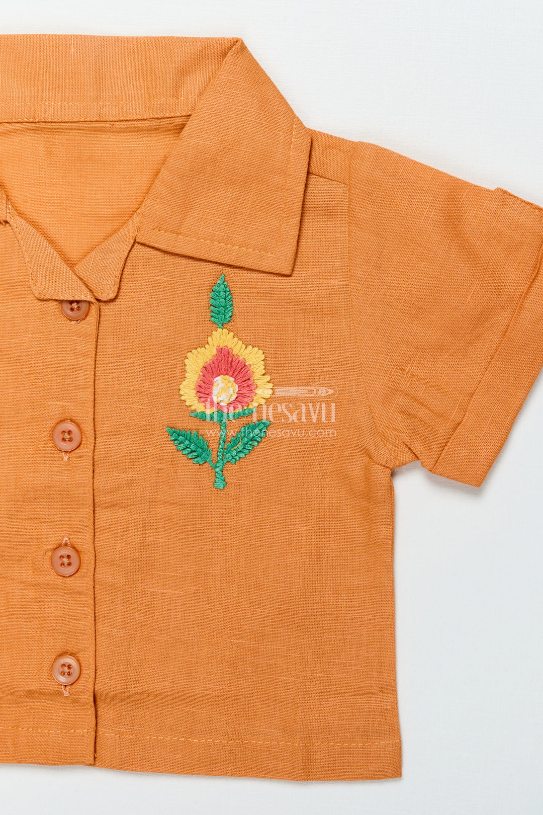 The Nesavu Girls Casual Set Girls Cotton Casual Set with Collared Top and Shorts for Everyday Wear Nesavu Nesavu girls cotton casual top shorts set comfy smart everyday outfit outings travel