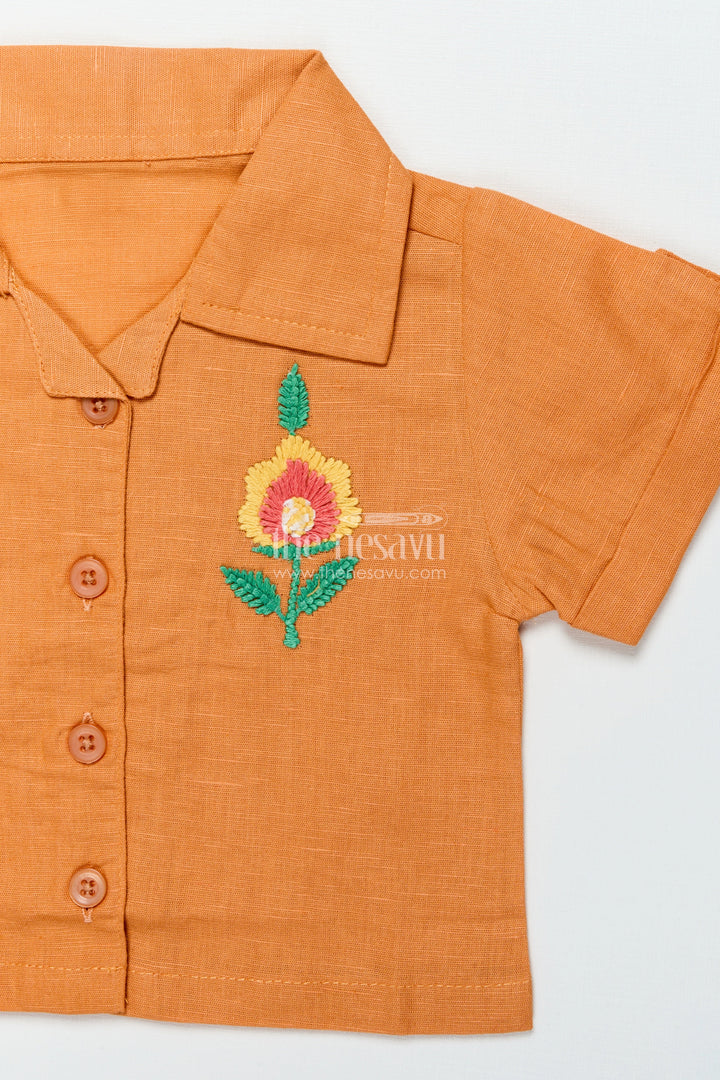 The Nesavu Girls Casual Set Girls Cotton Casual Set with Collared Top and Shorts for Everyday Wear Nesavu Nesavu girls cotton casual top shorts set comfy smart everyday outfit outings travel