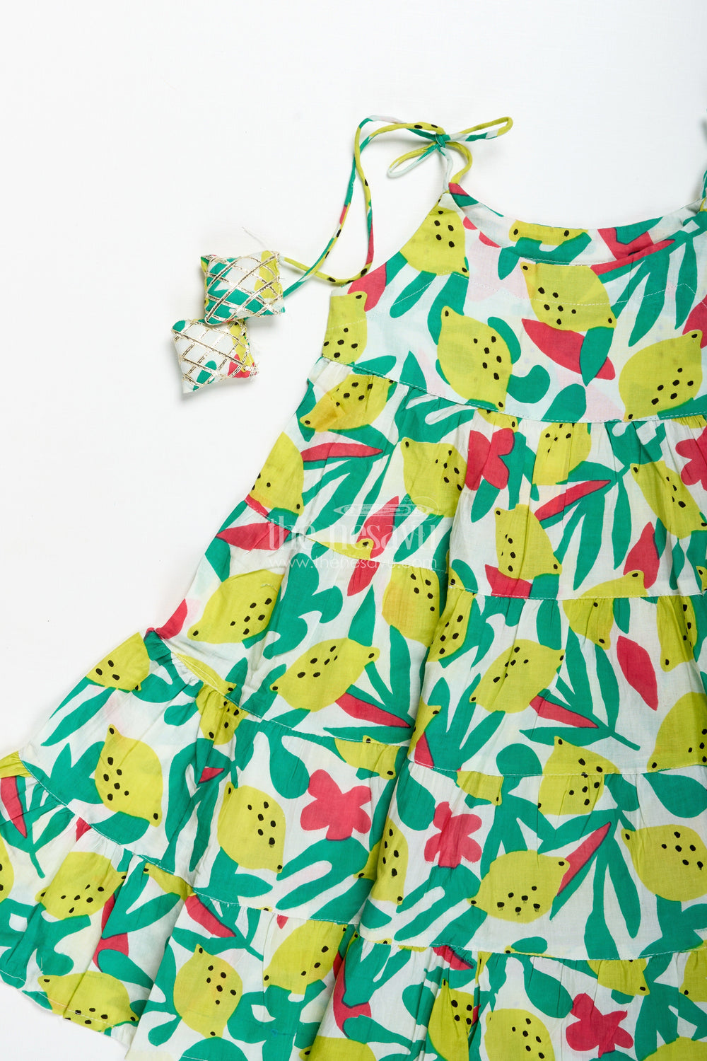 The Nesavu Girls Casual Set Girls Cotton Casual Set with Lemon Print for Summer Fun Nesavu Nesavu Girls Lemon Print Cotton Casual Set Halter Top Comfy Pants Summer Outings