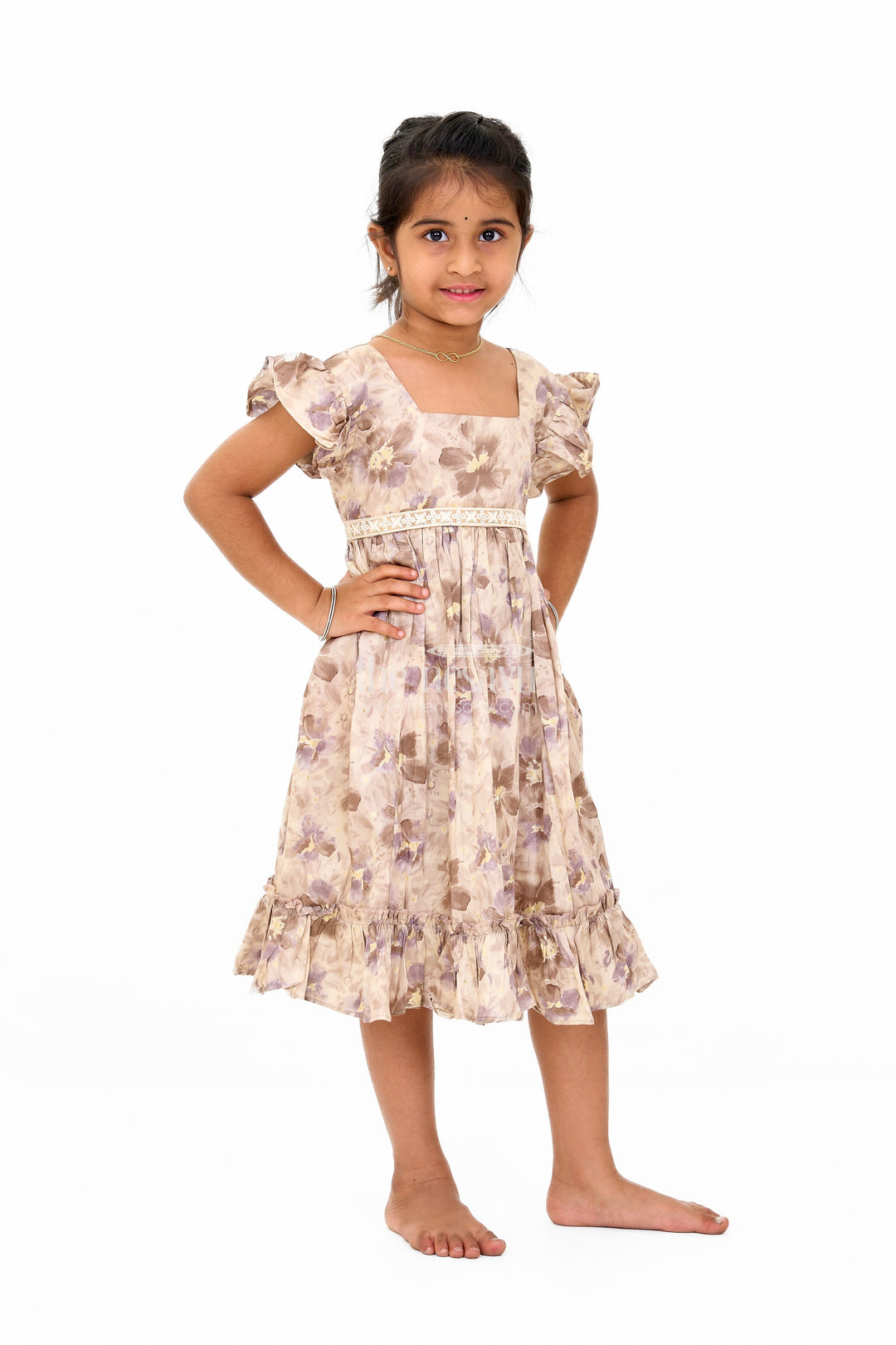 The Nesavu Girls Cotton Frock Girls Cotton Casual Summer Dress with Floral Prints and Ruffled Hem Nesavu Nesavu Girls Cotton Casual Summer Dress Floral Prints Ruffled Hem