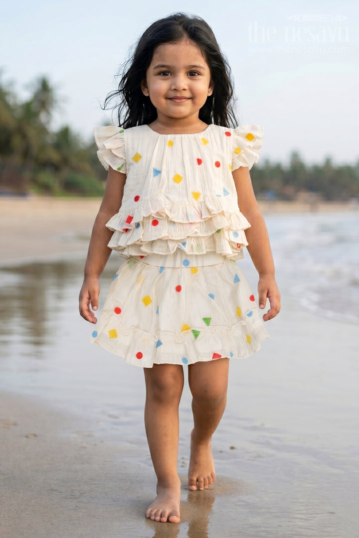 The Nesavu Baby Cotton Frocks Girls Cotton Co Ord for Daily Wear and Playtime Nesavu 14 (6M) / Cream / Cotton Blend GCS061A-14 Nesavu Baby Girl Cotton Frock For Daily Wear With Thread Embroidery Sleeveless Multicolor Design