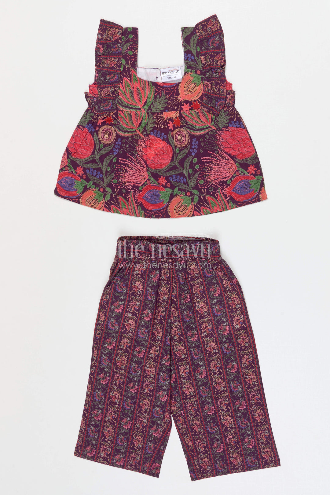 The Nesavu Girls Co-Ord Sets Girls Cotton Co-ord Set for Casual Outings and Holiday Wear Nesavu 16 (1Y) / Maroon GPS926A-16 Nesavu girls cotton co-ord set with digital print for casual holidays and traditional daywear