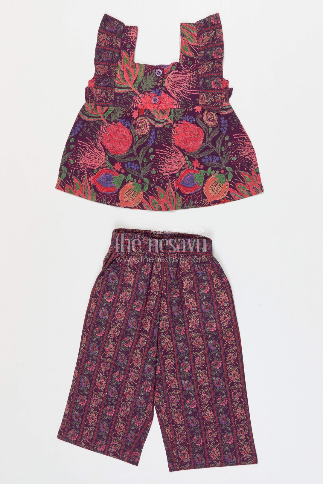 The Nesavu Girls Co-Ord Sets Girls Cotton Co-ord Set for Casual Outings and Holiday Wear Nesavu Nesavu girls cotton co-ord set with digital print for casual holidays and traditional daywear