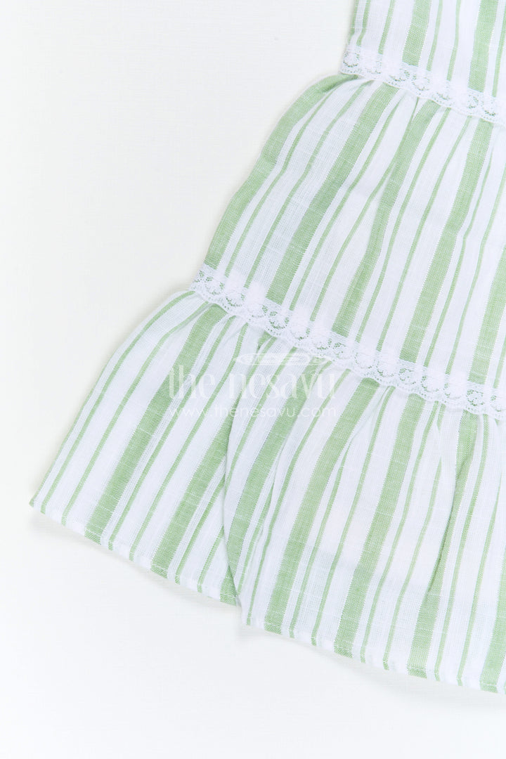 The Nesavu Girls Co-Ord Sets Girls Cotton Co Ord Set for Casual Wear and Summer Comfort Nesavu Nesavu Girls Green Cotton Co Ord Set With Striped Design For Casual Wear And Breathable Summer Comfort