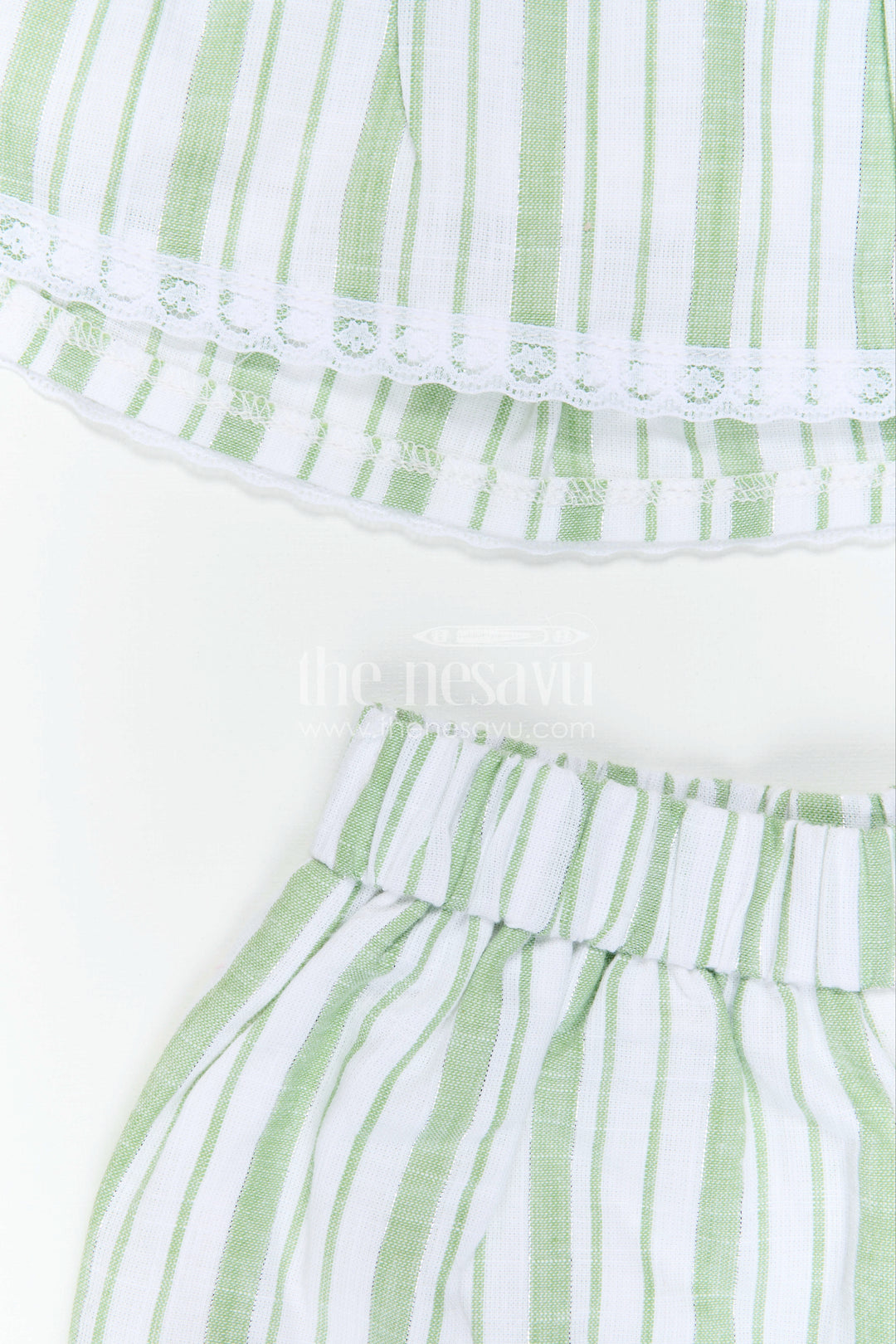 The Nesavu Girls Co-Ord Sets Girls Cotton Co Ord Set for Casual Wear and Summer Comfort Nesavu Nesavu Girls Green Cotton Co Ord Set With Striped Design For Casual Wear And Breathable Summer Comfort