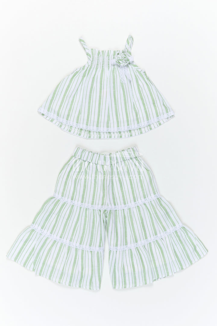 The Nesavu Girls Co-Ord Sets Girls Cotton Co Ord Set for Casual Wear and Summer Comfort Nesavu Nesavu Girls Green Cotton Co Ord Set With Striped Design For Casual Wear And Breathable Summer Comfort