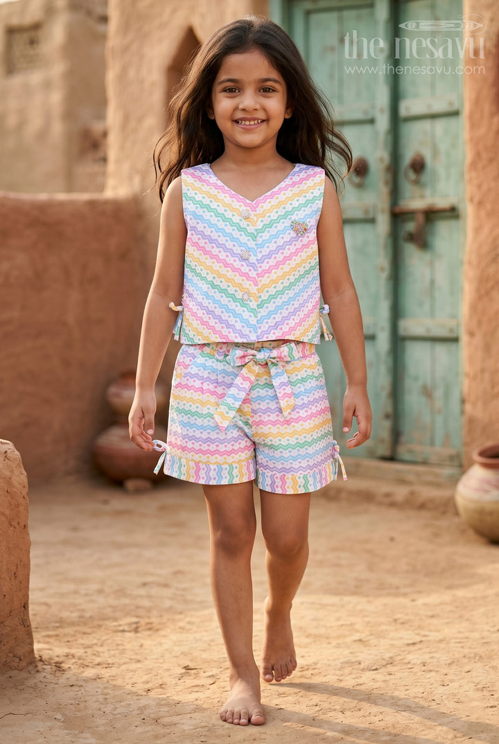 The Nesavu Girls Casual Set Girls Cotton Co Ord Set for Outings and Everyday Comfort Wear Nesavu 16 (1Y) / Multicolor / Cotton GCS055A-16 Nesavu Girls Cotton Co Ord Set For Outings And Everyday Wear With Digital Print Comfortable Summer Outfit
