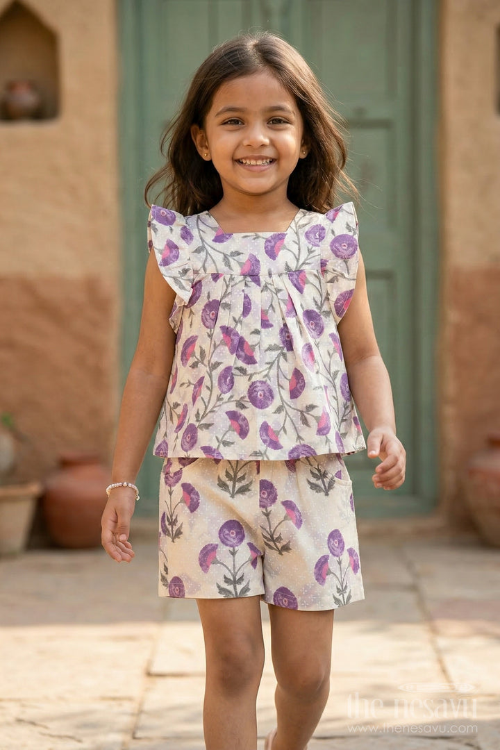The Nesavu Girls Co-Ord Sets Girls Cotton Co Ord Set for Playdates and Casual Wear Nesavu 16 (1Y) / Purple / Cotton GCS012A-16 Nesavu Girls Cotton Co Ord Set With Digital Print For Playdates Summer Outings And Daily Wear