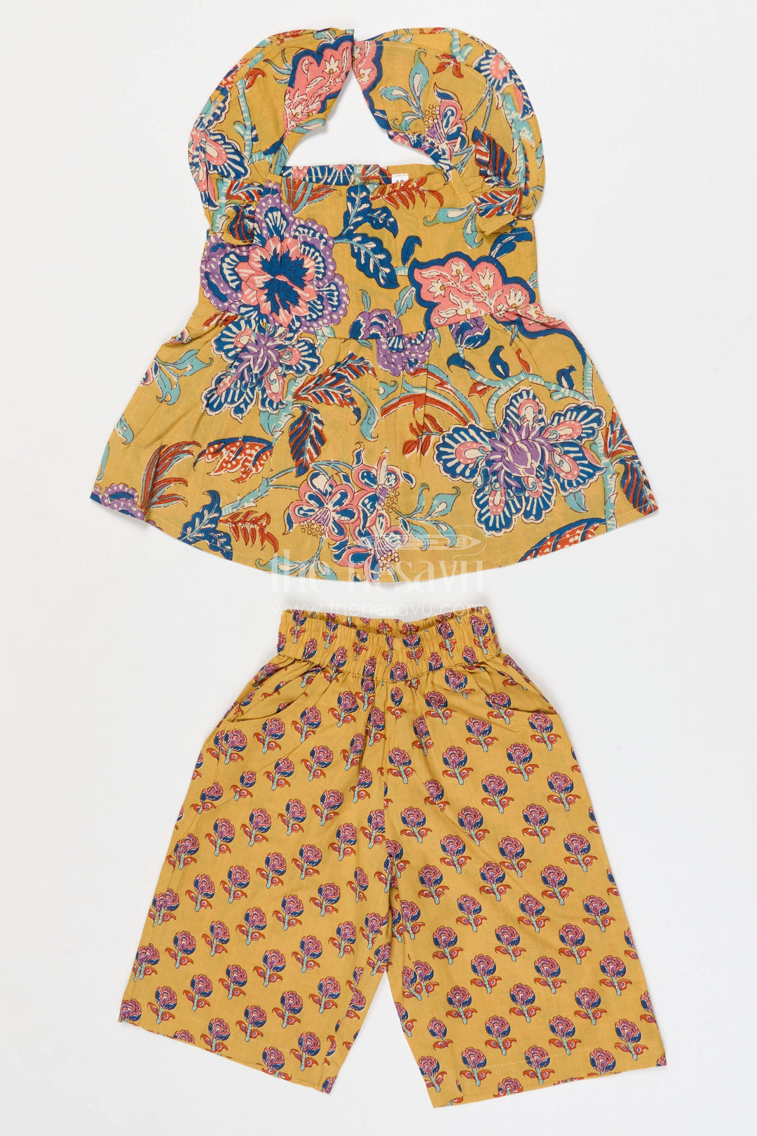 The Nesavu Girls Co-Ord Sets Girls Cotton Co Ord Set for Summer Outings and Casual Wear Nesavu 16 (1Y) / Yellow / Cotton GCS001A-16 Nesavu Girls Cotton Co Ord Set With Digital Print For Summer Outings And Casual Wear