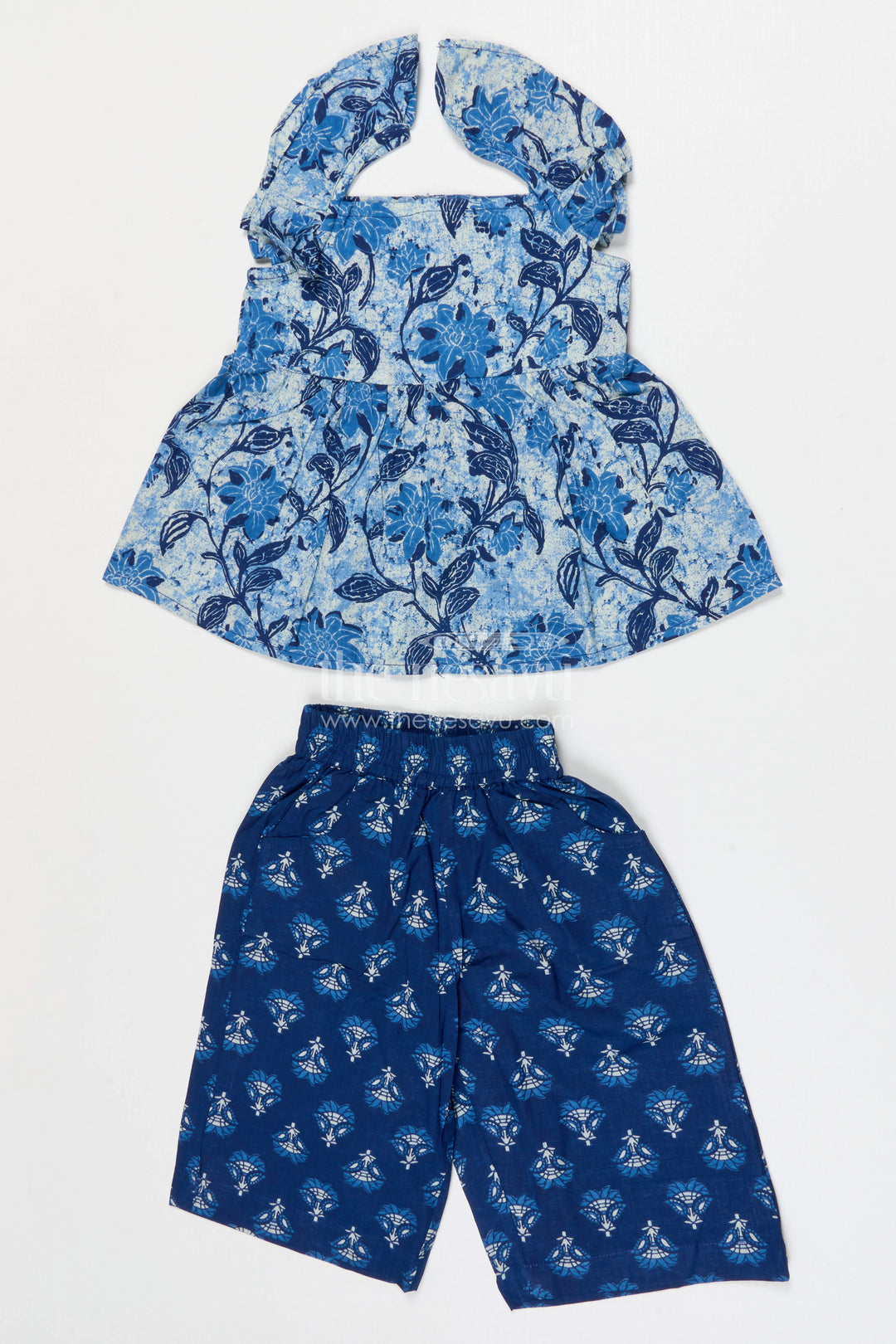 The Nesavu Girls Co-Ord Sets Girls Cotton Co Ord Set for Summer Outings Nesavu 16 (1Y) / Blue / Cotton GCS005A-16 Nesavu Girls Cotton Co Ord Set With Digital Print For Summer Outings Travel And Casual Wear