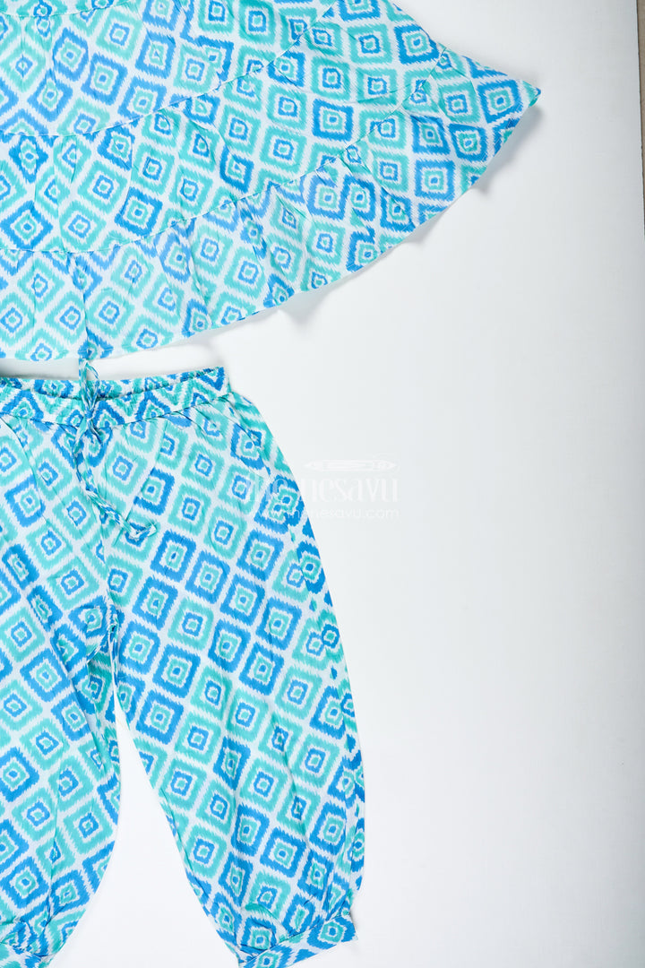 The Nesavu Girls Casual Set Girls Cotton Co-Ord Set with Blue Ikat Print for Everyday Wear Nesavu Nesavu Girls Cotton Casual Set Blue Ikat Print Halter Top Summer Fun