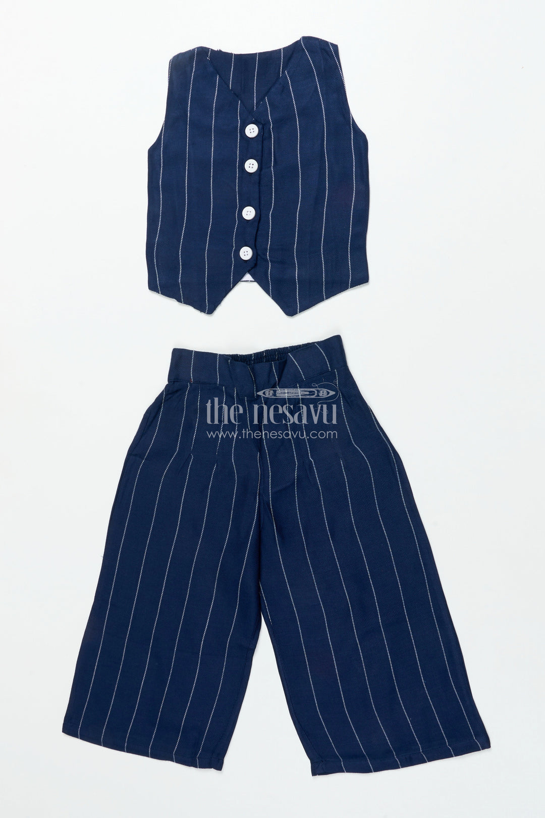 The Nesavu Girls Co-Ord Sets Girls Cotton Co-Ord Set with Crop Top and Pants for Casual Outings Nesavu 18 (2Y) / Blue GPS792A-18 Nesavu cotton co-ord set girls sleeveless top wide pants perfect stylish casual days