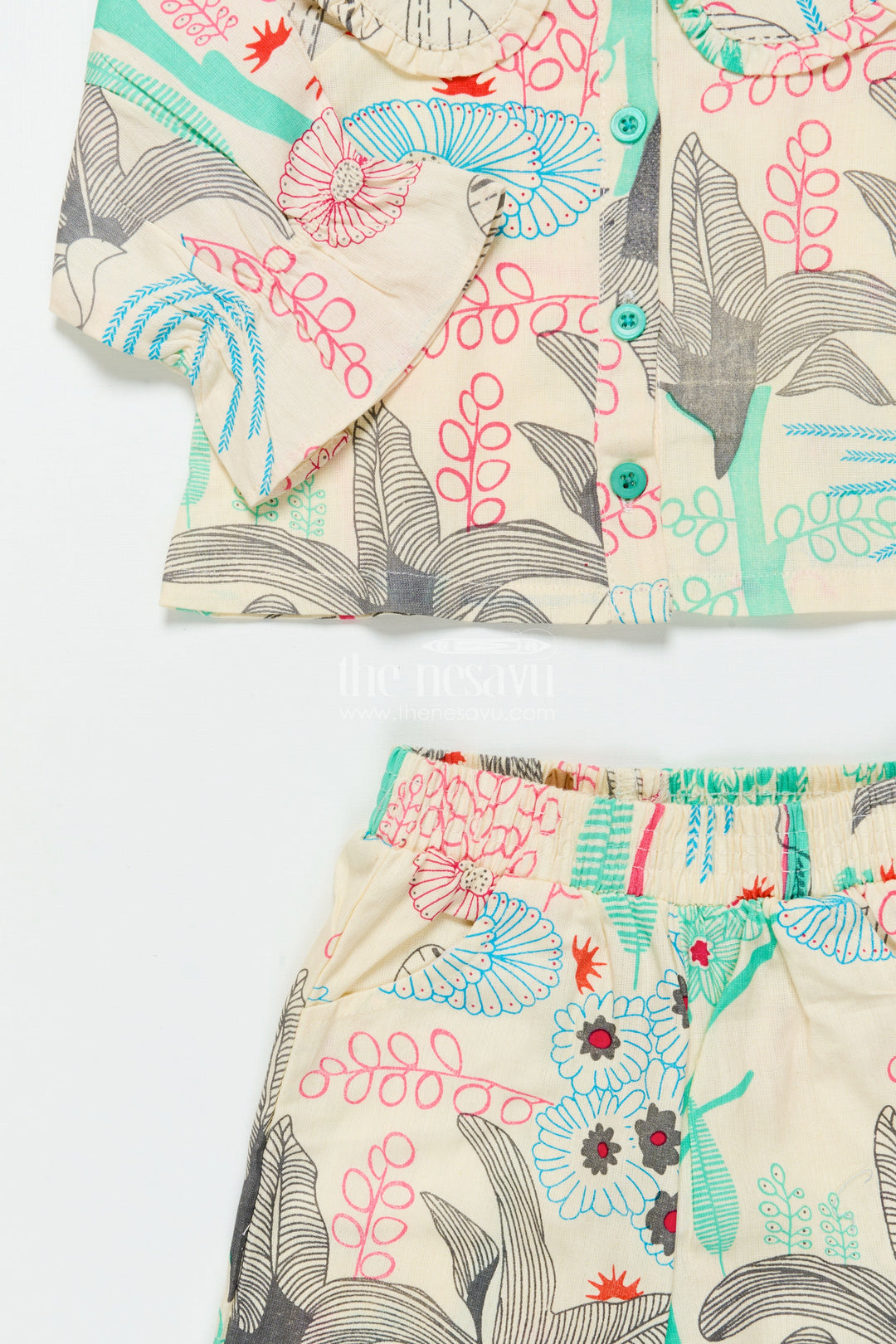 The Nesavu Girls Co-Ord Sets Girls Cotton Co-Ord Set with Top and Pants for Summer Outings Nesavu Nesavu girls cotton co-ord set digital print stylish comfy outfit summer playdates vacations