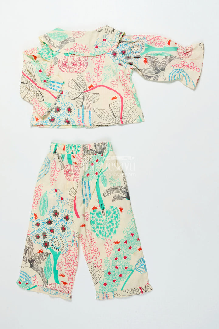 The Nesavu Girls Co-Ord Sets Girls Cotton Co-Ord Set with Top and Pants for Summer Outings Nesavu Nesavu girls cotton co-ord set digital print stylish comfy outfit summer playdates vacations