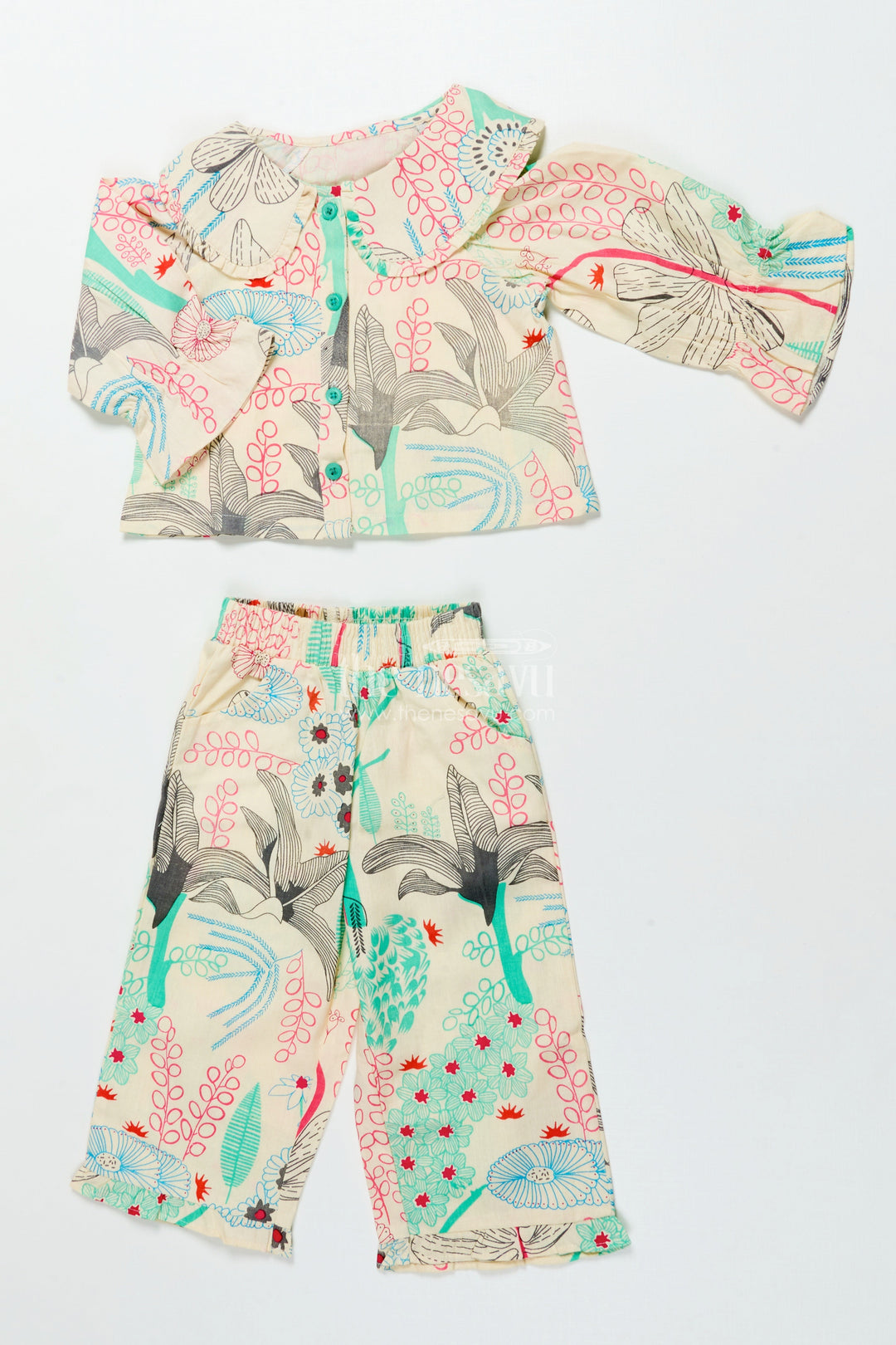 The Nesavu Girls Co-Ord Sets Girls Cotton Co-Ord Set with Top and Pants for Summer Outings Nesavu Nesavu girls cotton co-ord set digital print stylish comfy outfit summer playdates vacations