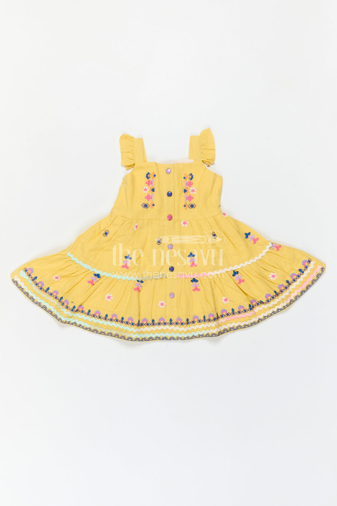 The Nesavu Girls Cotton Frock Girls Cotton Dress for Celebrations and Special Day Outings Nesavu Nesavu Girls Cotton Dress For Celebrations With Muslin Fabric And Embroidered Details For Festive Comfort