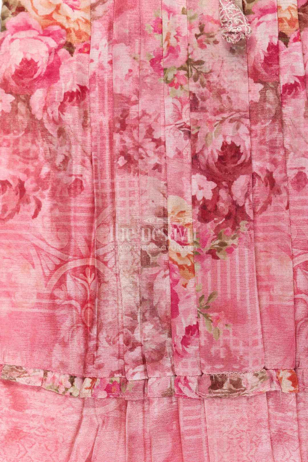 The Nesavu Girls Cotton Frock Girls Cotton Dress Frock with Ruffled Sleeves and Floral Digital Print in Deep Rose Hues Nesavu Cotton Dress Frock for Girls with Ruffled Sleeves and Rose Floral Digital Print | The Nesavu