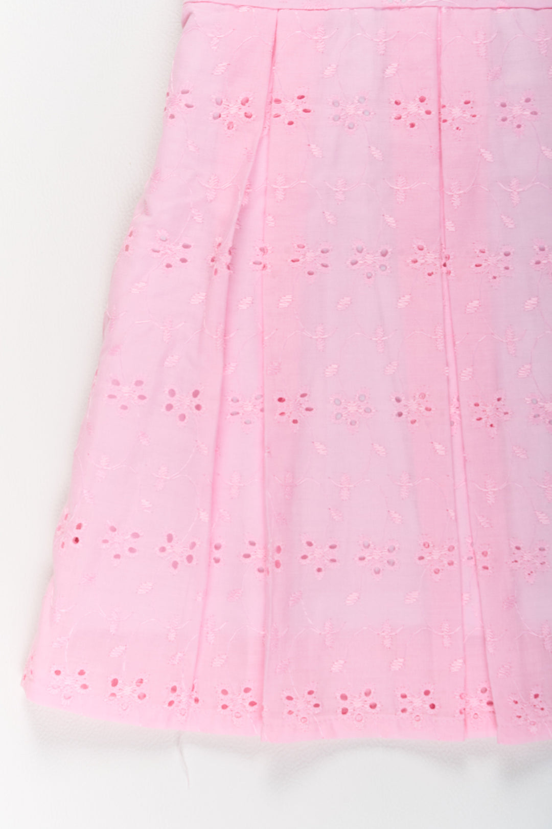 The Nesavu Girls Cotton Frock Girls Cotton Dress Short in Pink with Elegant Eyelet Detailing Nesavu Girls Cotton Short Dress Pink Eyelet Embroidery | The Nesavu