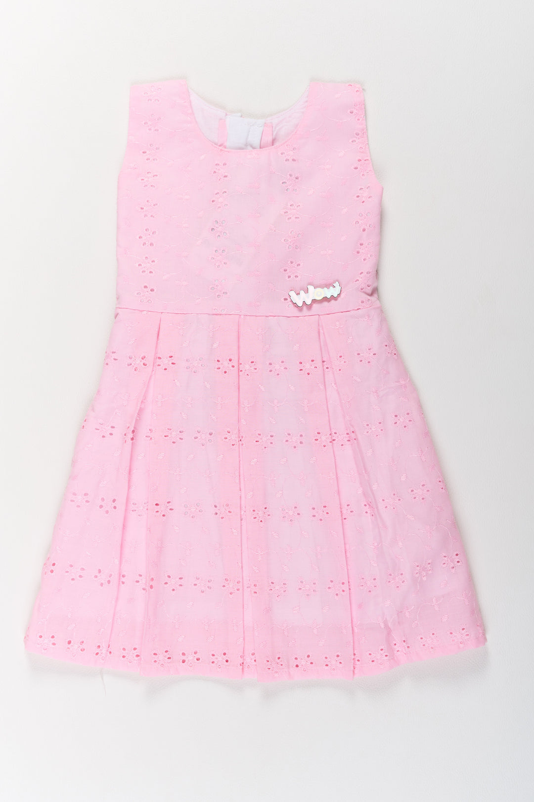The Nesavu Girls Cotton Frock Girls Cotton Dress Short in Pink with Elegant Eyelet Detailing Nesavu Girls Cotton Short Dress Pink Eyelet Embroidery | The Nesavu