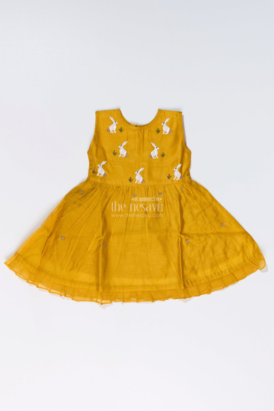 The Nesavu Girls Chanderi Frock Girls Cotton Embroidery Frock in Chanderi Fabric with Sleeveless Design for Stylish Wear Nesavu 16 (1Y) / Yellow GFC1647A-16 Girls Cotton Embroidery Frock Chanderi Fabric Sleeveless Design Festive Wear | The Nesavu