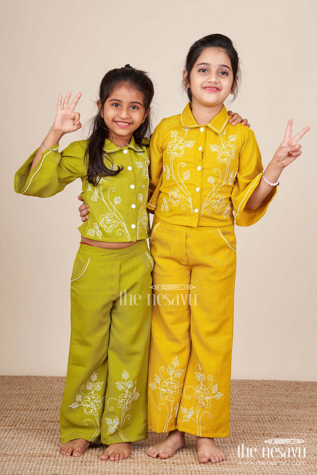 The Nesavu Girls Co-Ord Sets Girls Cotton Embroidery Plazo Set for Ethnic Day and Festivals Nesavu Nesavu girls cotton embroidered plazo set ethnic day festive dressing