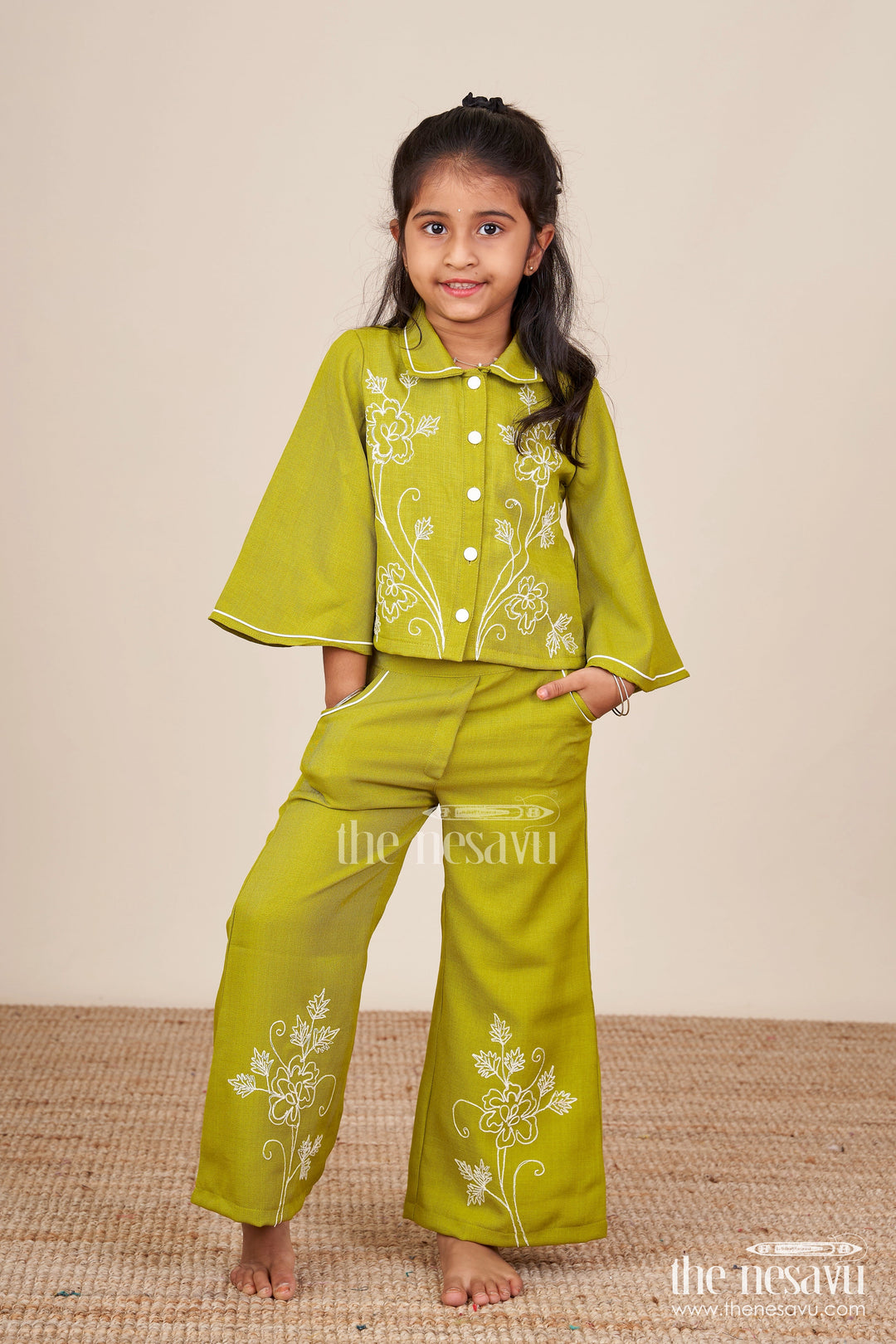 The Nesavu Girls Co-Ord Sets Girls Cotton Embroidery Plazo Set for Ethnic Day and Festivals Nesavu Nesavu girls cotton embroidered plazo set ethnic day festive dressing