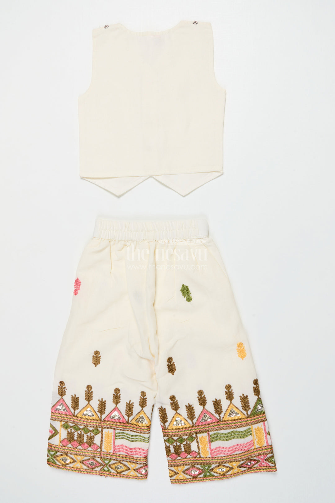 The Nesavu Girls Casual Set Girls Cotton Ethnic Set with Embroidered Jacket for Traditional Functions Nesavu Nesavu girls cotton kurta set embroidered jacket festive events cultural gatherings