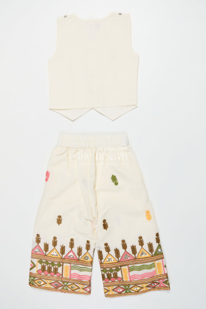 The Nesavu Girls Casual Set Girls Cotton Ethnic Set with Embroidered Jacket for Traditional Functions Nesavu Nesavu girls cotton kurta set embroidered jacket festive events cultural gatherings