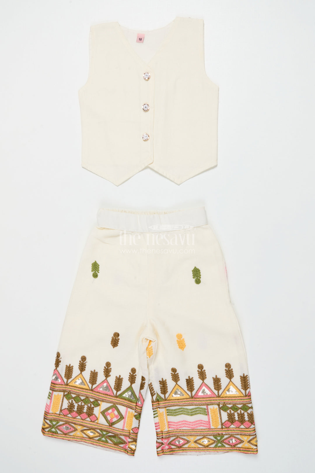 The Nesavu Girls Casual Set Girls Cotton Ethnic Set with Embroidered Jacket for Traditional Functions Nesavu Nesavu girls cotton kurta set embroidered jacket festive events cultural gatherings