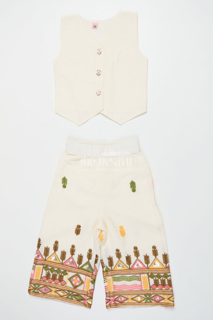 The Nesavu Girls Casual Set Girls Cotton Ethnic Set with Embroidered Jacket for Traditional Functions Nesavu Nesavu girls cotton kurta set embroidered jacket festive events cultural gatherings