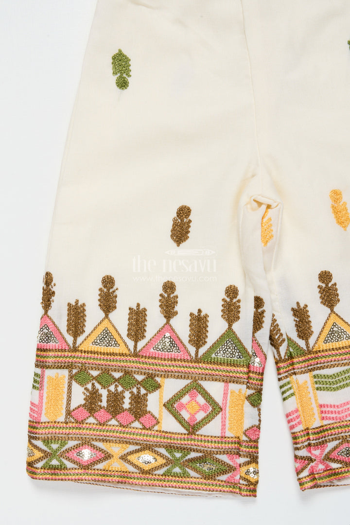 The Nesavu Girls Casual Set Girls Cotton Ethnic Set with Embroidered Jacket for Traditional Functions Nesavu Nesavu girls cotton kurta set embroidered jacket festive events cultural gatherings