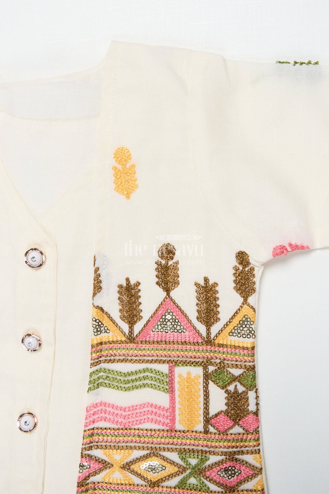 The Nesavu Girls Casual Set Girls Cotton Ethnic Set with Embroidered Jacket for Traditional Functions Nesavu Nesavu girls cotton kurta set embroidered jacket festive events cultural gatherings