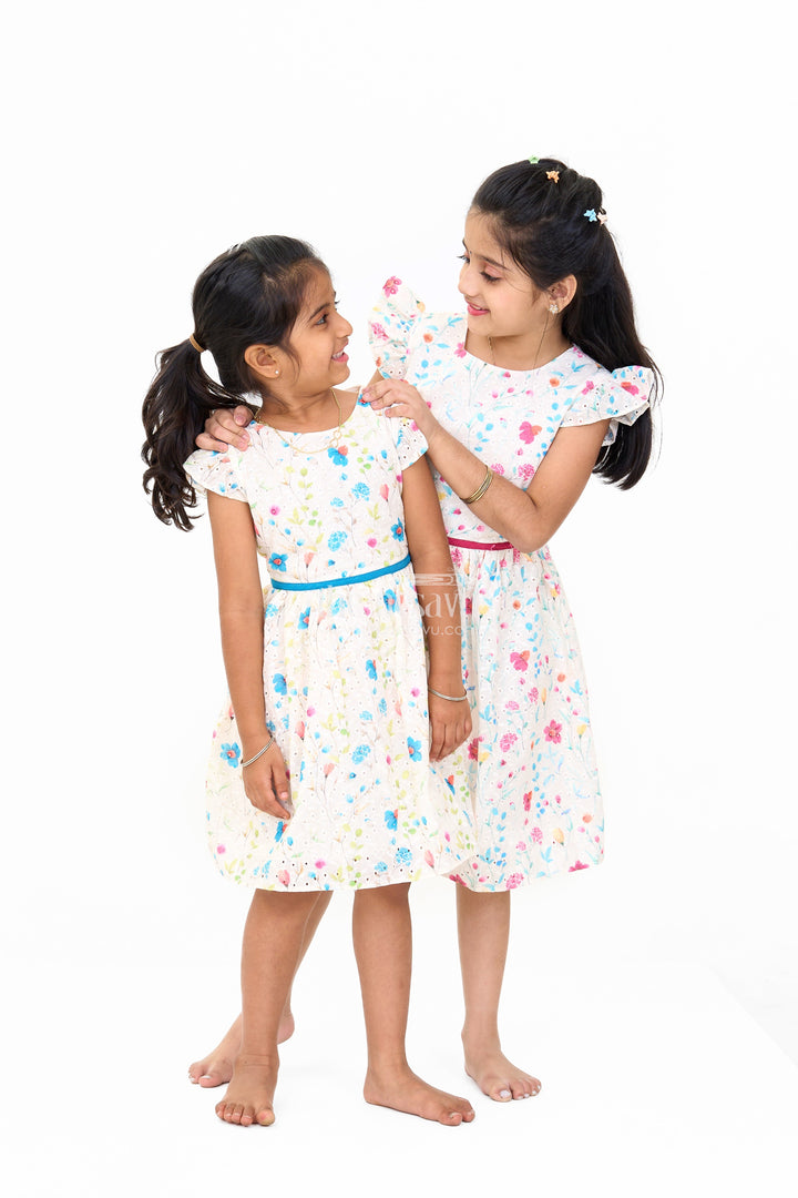 The Nesavu Girls Cotton Frock Girls Cotton Fancy Frock with Embroidered Floral Patterns and Flutter Sleeves Nesavu Girls Cotton Fancy Frock Floral Embroidery Flutter Sleeves Parties | The Nesavu