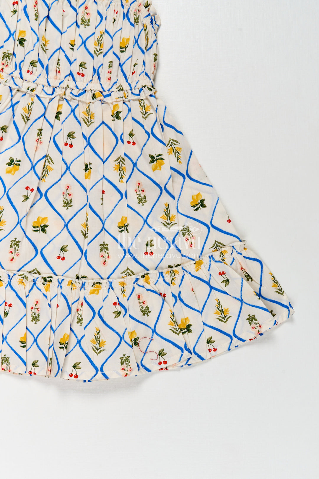 The Nesavu Girls Cotton Frock Girls Cotton Floral Frocks with Spaghetti Straps and Tiered Hem in Soft Digital Print for Summer Days Nesavu Girls Cotton Floral Frocks Digital Print Tiered Hem Comfortable Summer Fashion | The Nesavu