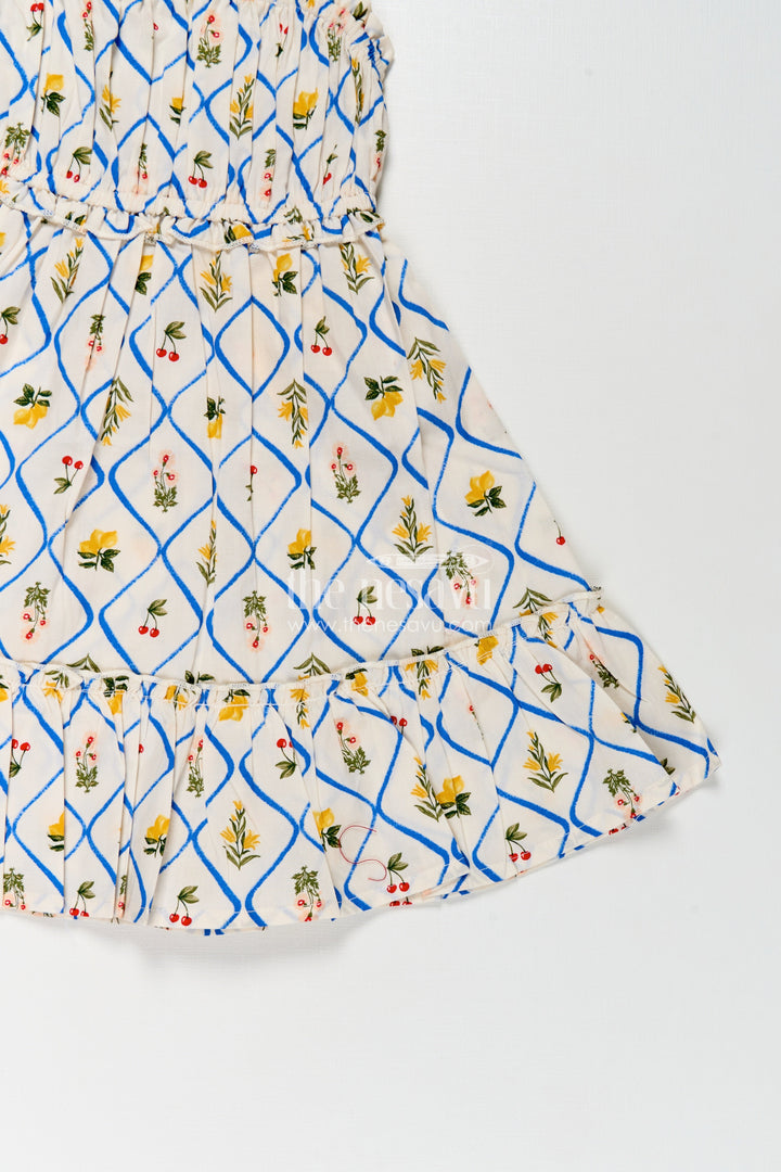 The Nesavu Girls Cotton Frock Girls Cotton Floral Frocks with Spaghetti Straps and Tiered Hem in Soft Digital Print for Summer Days Nesavu Girls Cotton Floral Frocks Digital Print Tiered Hem Comfortable Summer Fashion | The Nesavu