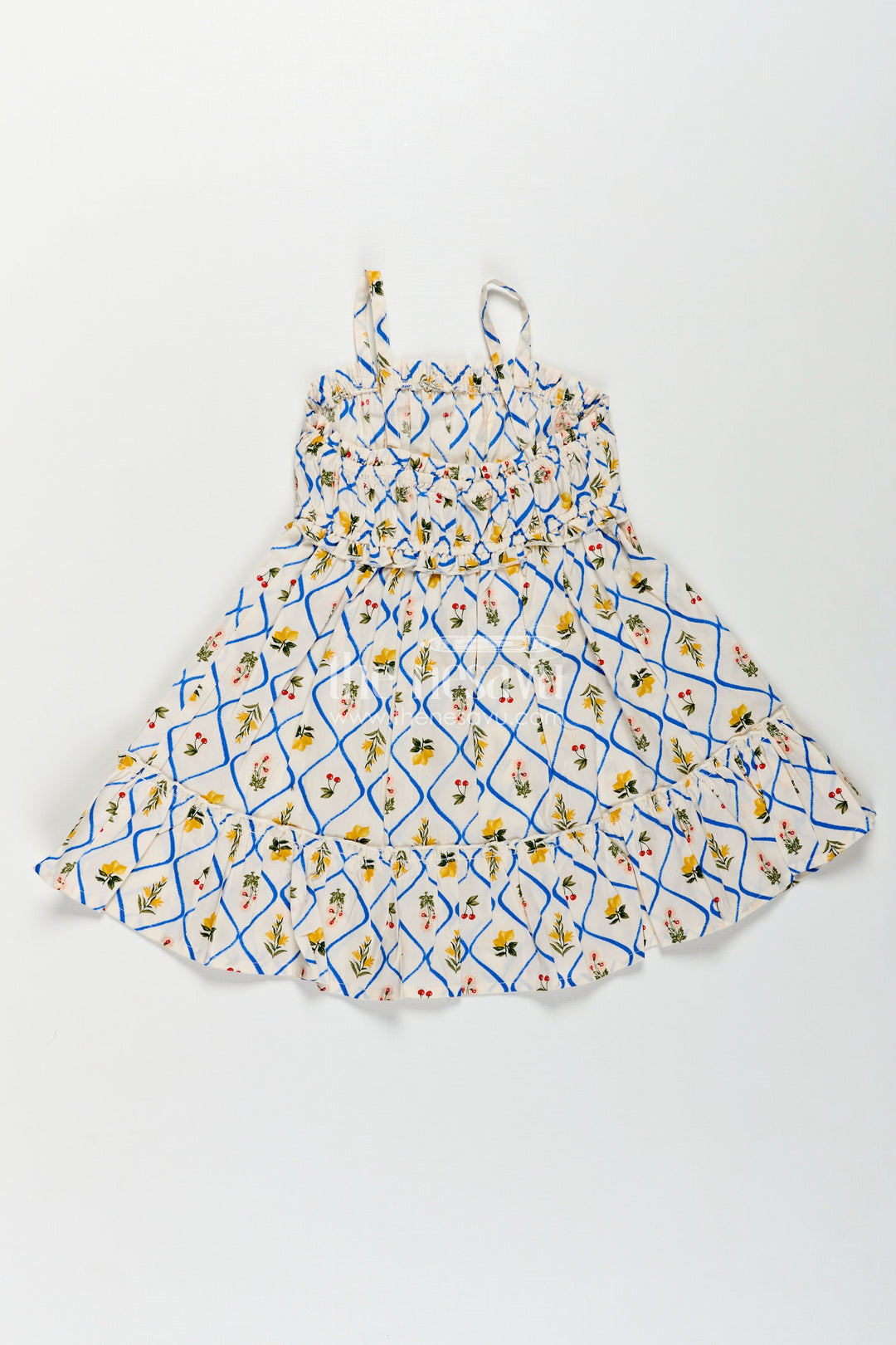The Nesavu Girls Cotton Frock Girls Cotton Floral Frocks with Spaghetti Straps and Tiered Hem in Soft Digital Print for Summer Days Nesavu Girls Cotton Floral Frocks Digital Print Tiered Hem Comfortable Summer Fashion | The Nesavu