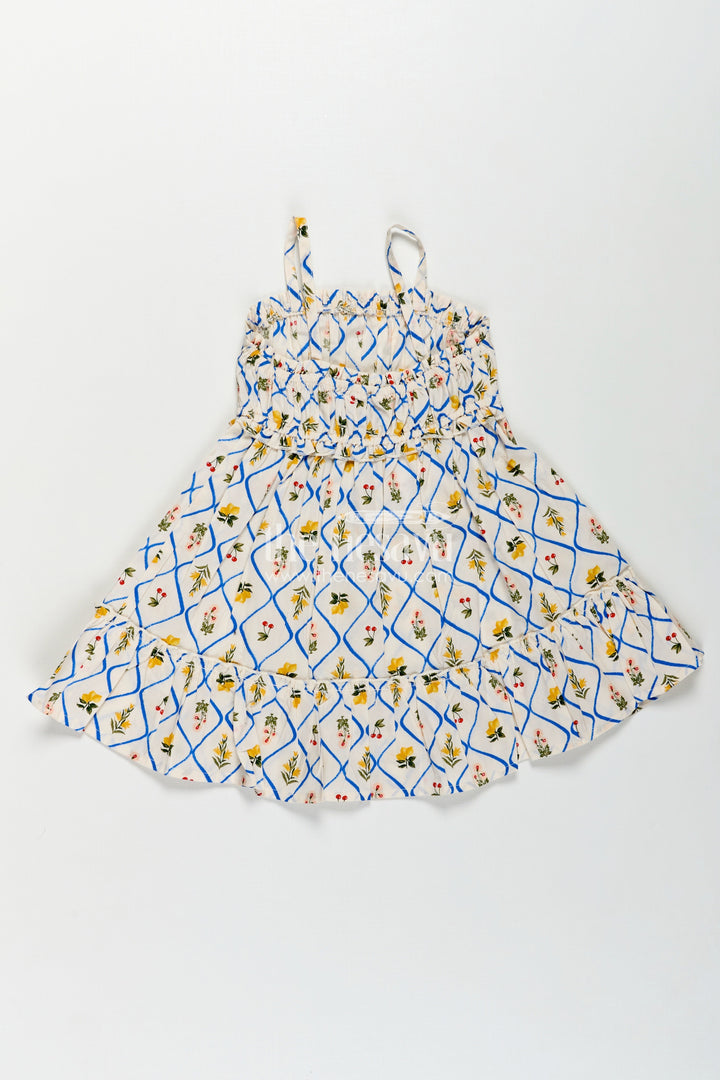 The Nesavu Girls Cotton Frock Girls Cotton Floral Frocks with Spaghetti Straps and Tiered Hem in Soft Digital Print for Summer Days Nesavu Girls Cotton Floral Frocks Digital Print Tiered Hem Comfortable Summer Fashion | The Nesavu