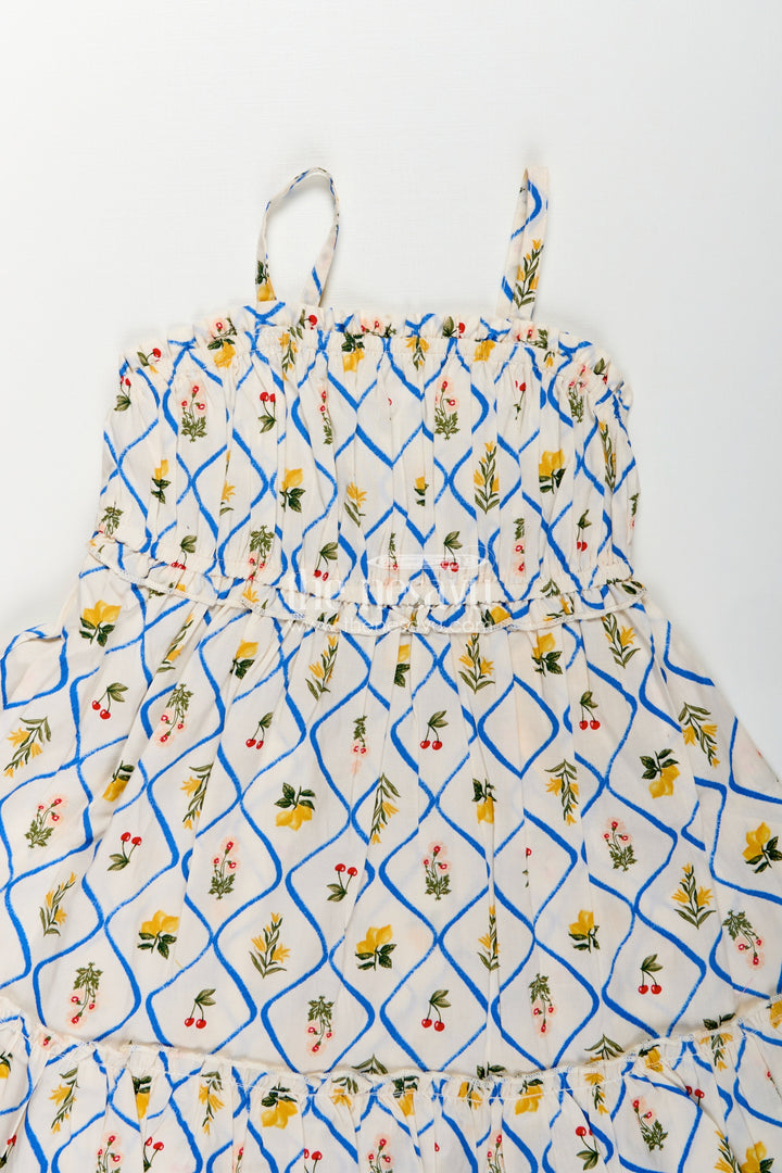 The Nesavu Girls Cotton Frock Girls Cotton Floral Frocks with Spaghetti Straps and Tiered Hem in Soft Digital Print for Summer Days Nesavu Girls Cotton Floral Frocks Digital Print Tiered Hem Comfortable Summer Fashion | The Nesavu